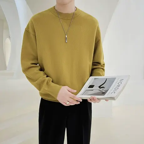 秋季纯色小众休闲长袖t恤简约潮牌高级感落肩宽松百搭上衣打底衫商品大图