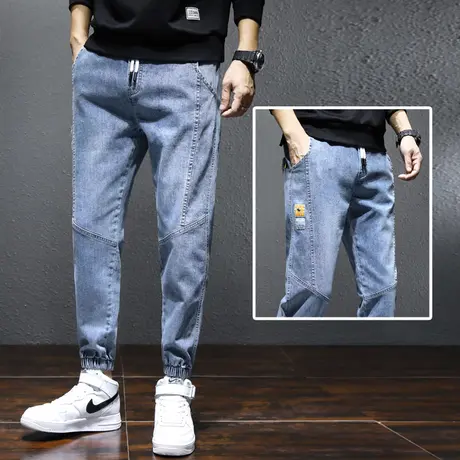 冬季牛仔裤男士宽松紧束脚九分休闲男裤子2023新款潮牌秋冬款秋季商品大图