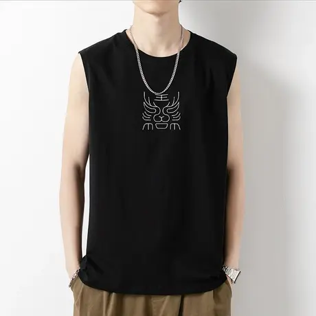 纯棉背心男潮夏季外穿运动坎肩黑色无袖t恤篮球跨栏健身宽肩汗衫商品大图
