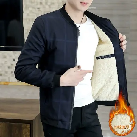 外套男秋冬季韩版修身潮流加绒加厚夹克男士帅气休闲棒球服上衣潮商品大图