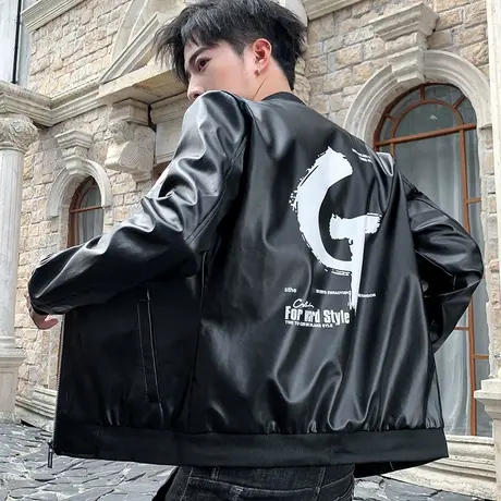 青年个性短款皮衣男士韩版机车皮夹克潮流春秋季帅气休闲薄款外套图片
