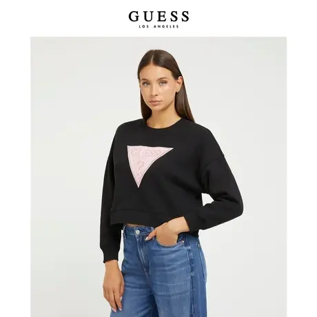 GUESS女士时尚撞色刺绣logo圆领卫衣-W3BQ11K9Z21商品大图