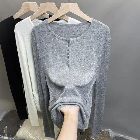 圆领毛衣女抽褶打底衫2023秋冬新款套头外穿针织衫洋气内搭上衣超图片