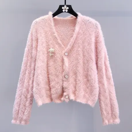 小香风温柔软糯水貂绒毛衣外套女秋冬2023新款宽松减龄针织开衫图片