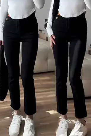黑色九分直筒裤女2023秋季新款高腰弹力显瘦小个子修身百搭烟管裤商品大图