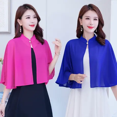 夏季薄款小个子气质修身时尚百搭配裙子吊带雪纺斗篷短款外搭上衣图片