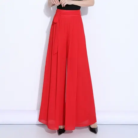 红色雪纺裙裤女夏季薄款2023新款垂感高个子宽松阔腿裤飘逸长裤子商品大图