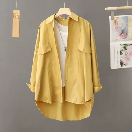 前短后长休闲衬衫外套女中长款韩版宽松衬衣开衫春秋季新款上衣潮图片