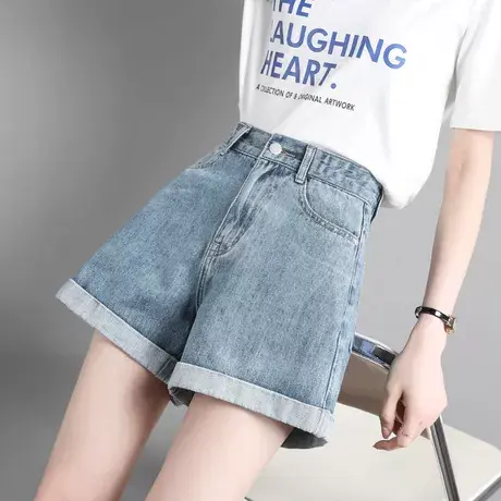 蓝色牛仔短裤女夏季薄款2023新款韩版宽松阔腿高腰显瘦a字热裤ins商品大图