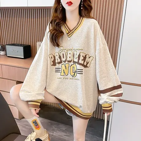 早秋设计感小众卫衣女春秋季韩版宽松大码ins薄款v领上衣服外套潮商品大图