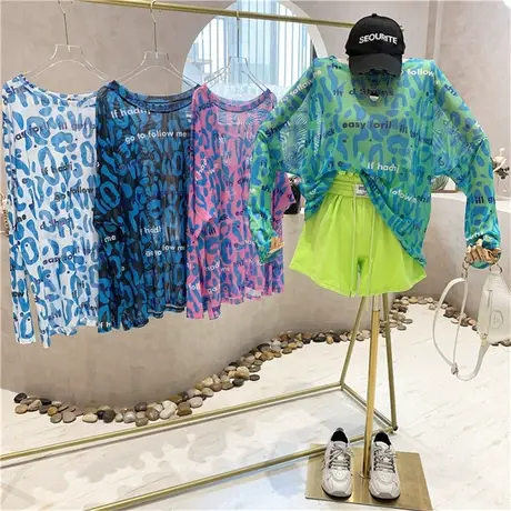 2024年夏季新款防晒罩衫上衣甜酷女网纱薄款冰丝早秋长袖宽松t恤图片