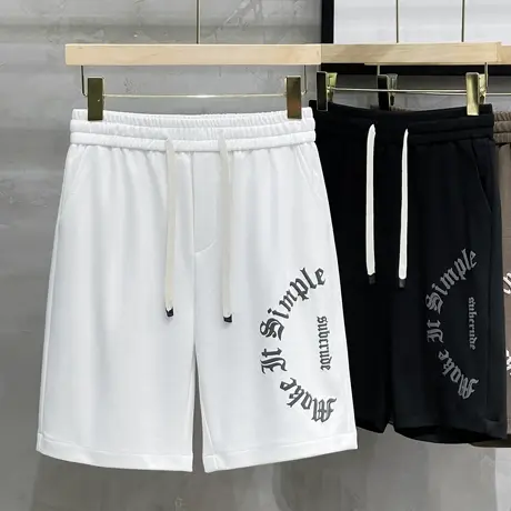 美式高街运动短裤男夏季薄款印花裤子潮牌直筒宽松休闲五分裤中裤图片