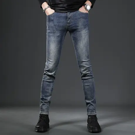 高级牛仔裤男秋冬新款蓝色潮牌百搭男士修身小脚厚款潮流弹力裤子商品大图