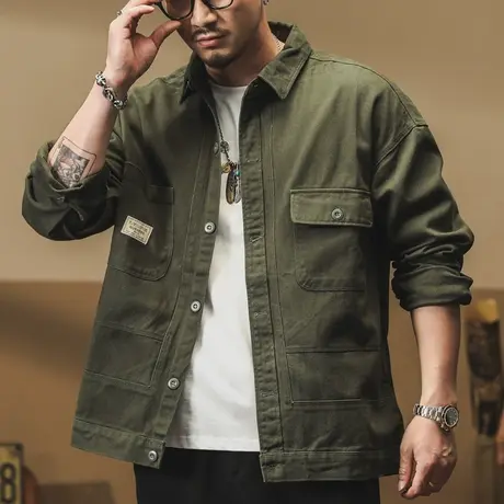 潮流工装夹克休闲复古宽松大码外套男士长袖纯色时尚宽松外套百搭商品大图