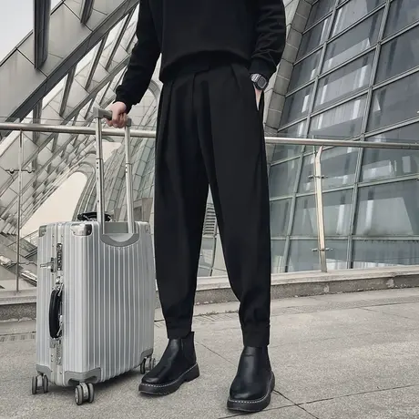 垂感切尔西靴裤男痞帅发型师潮牌休闲裤子高级感魔术贴哈伦束脚裤商品大图