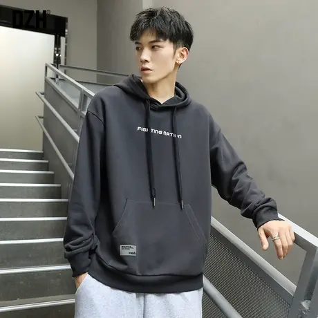 男士情侣装上衣灰色潮牌卫衣男潮ins宽松春秋季潮流连帽百搭男装商品大图