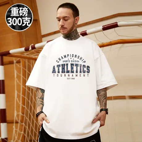 300g美式重磅短袖100%纯棉宽松大码男装潮牌胖子半袖体恤T恤潮流商品大图