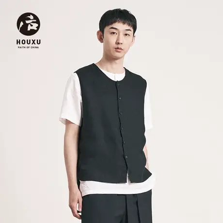 后序【纯亚麻系列】新中式国风男装高端亚麻马甲男无袖麻料t恤男图片
