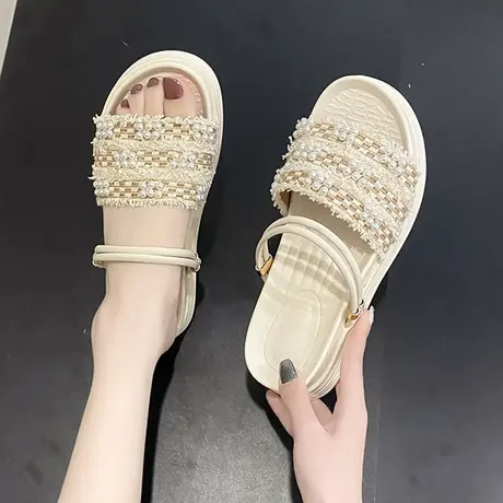 仙女风两穿凉鞋女夏季平底2023年新款百搭学生厚底外穿凉拖鞋罗马商品大图