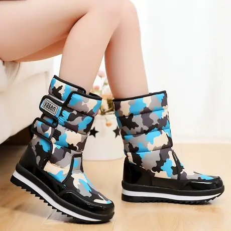 亲子鞋东北雪地靴女冬季迷彩厚底户外中筒短靴棉鞋高筒加绒靴子男图片