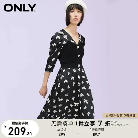 ONLY奥莱夏季蝴蝶结印花甜美泡泡袖套装连衣裙女图片