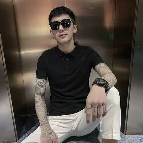 t恤ins潮流百搭休闲上衣2023新款潮牌体恤夏季简约纯色短袖POLO衫商品大图