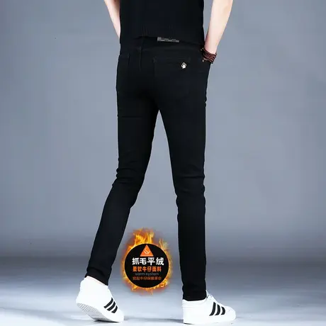 秋冬季黑色高档品牌加绒牛仔裤男款小脚修身弹力裤子潮流男士新款图片