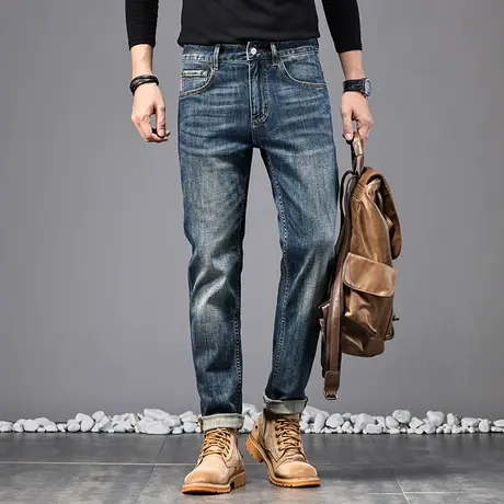 美式高街牛仔裤男士休闲修身小脚高档牛仔裤直筒牛仔裤休闲男款商品大图