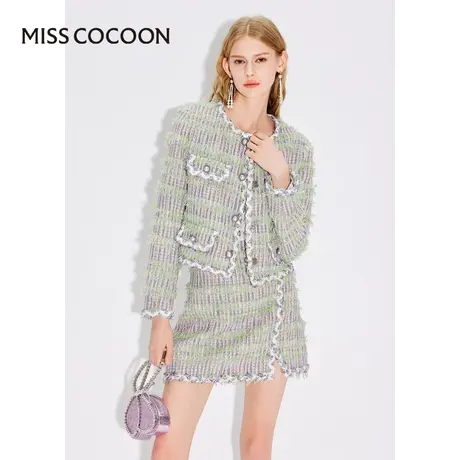 MISSCOCOON【莫奈花园】24春新款浪漫优雅肌理感多口袋小香短外套商品大图