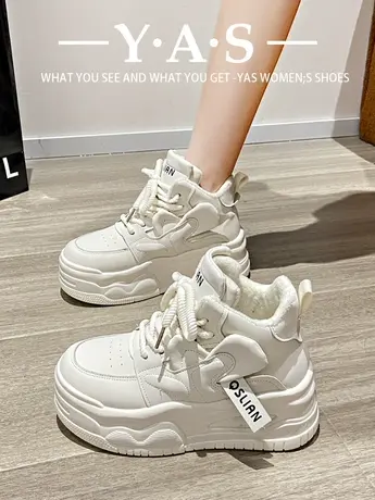 爆款厚底增高老爹鞋女2024春季新款休闲运动小白鞋冬季加绒高帮鞋商品大图