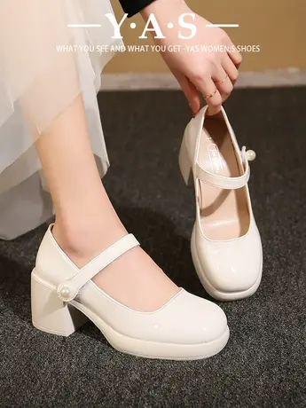 法式玛丽珍小皮鞋女春秋2024新款百搭一字带圆头粗跟jk配裙子单鞋图片