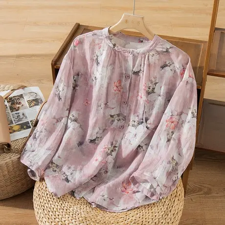 享永子碎花苎麻上衣女文艺复古宽松小衫女休闲旅行装2023夏季新款商品大图
