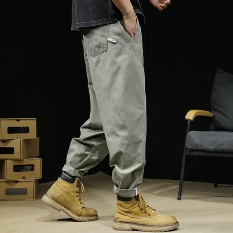 直筒休闲裤男2024新款潮牌拼接春季纯棉裤子宽松大码男士锥形春秋图片