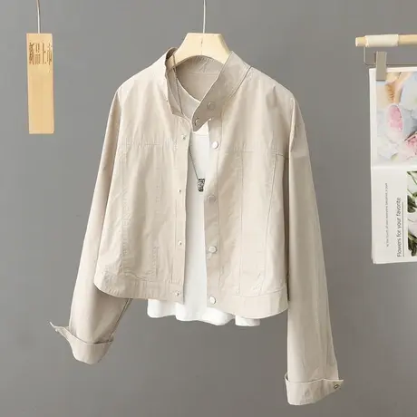 小个子穿搭短款外套女春秋衬衫设计感小众宽松立领夹克衫休闲上衣图片