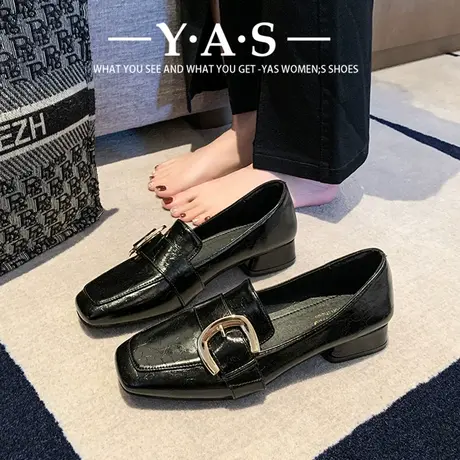 时尚小皮鞋女粗跟2024春秋季英伦风小黑色软底通勤工作舒适乐福鞋商品大图