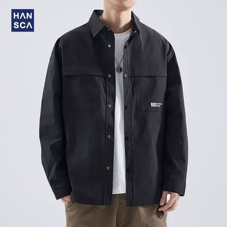 hansca潮牌工装长袖衬衫男秋季休闲宽松夹克外套日系翻领复古上衣商品大图