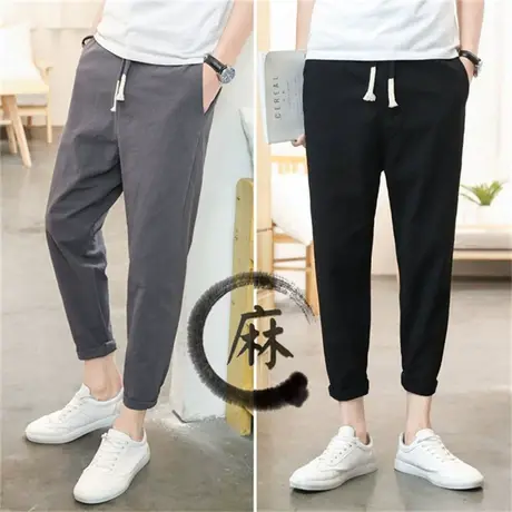 夏季九分裤宽松纯棉麻亚麻休闲运动裤男士薄款哈伦裤男长裤子潮牌商品大图