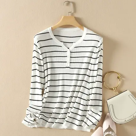 美丽诺羊毛春装女2024新款毛衣女宽松圆领套头上衣爆款针织打底衫图片