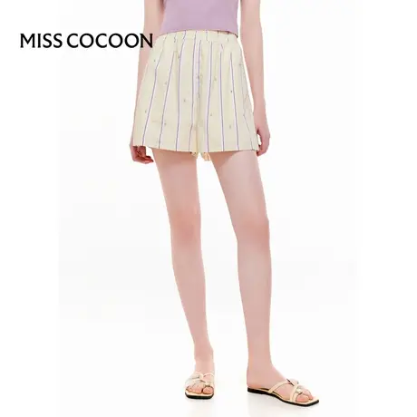 MISSCOCOON【莫奈花园】24夏新款炫彩亮钻条纹高腰A字休闲短裤图片