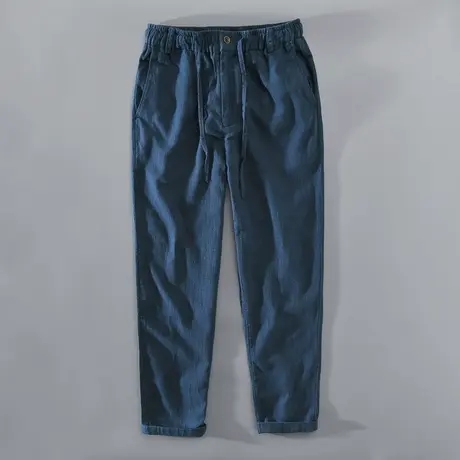 棉麻休闲裤男宽松日系复古男士裤子春季黑色苎麻修身长裤百搭潮流图片