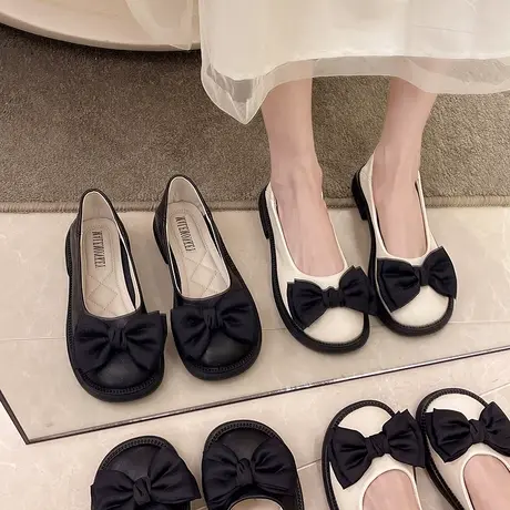 玛丽珍女鞋2024春新款乐福鞋法式少女蝴蝶结平底单鞋英伦风小皮鞋商品大图