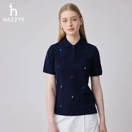 【商场同款】Hazzys哈吉斯24夏季新品宽松版满身绣Polo短袖T恤女图片