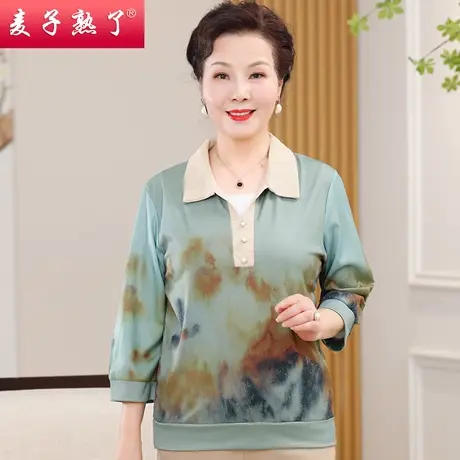 2024春季新款妈妈装针织花打底外穿打底小衫气质中老年女装秋T恤图片