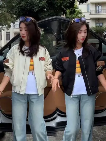 美式棒球服外套女2024春季新款宽松休闲字母贴标百搭长袖夹克上衣商品大图