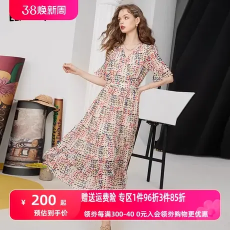 妖精的口袋雪纺波点连衣裙女2023夏新款收腰法式a字高端精致裙子商品大图