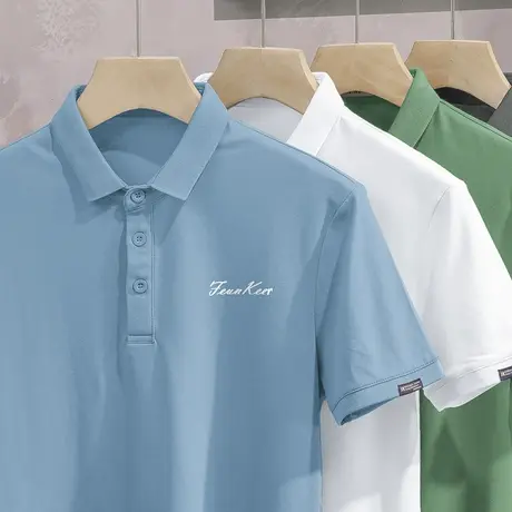 男士短袖polo衫潮牌时尚带领翻领t恤夏季保罗上衣服蓝色有领半袖商品大图
