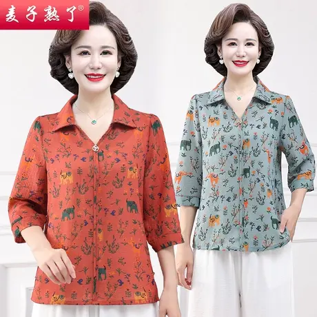 中年妈妈夏装衬衫薄款七分袖中老年人女春秋上衣翻领衬衣2023新款商品大图