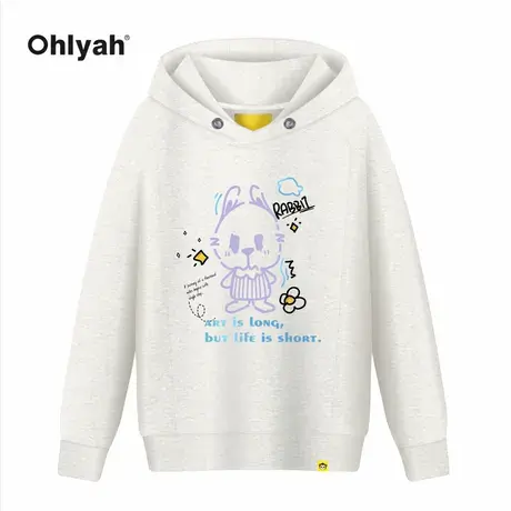 Ohlyah白色连帽卫衣女春秋2023年新款韩版卡通印花套头长袖上衣潮商品大图
