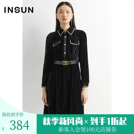 恩裳2022冬季经典定制压褶丝绒典雅复古气质连衣裙女图片