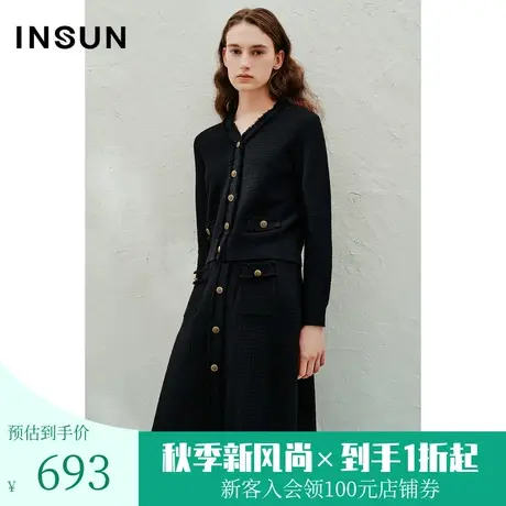 恩裳2023年春季新款经典优雅华夫格上衣小香风开衫针织衫商品大图